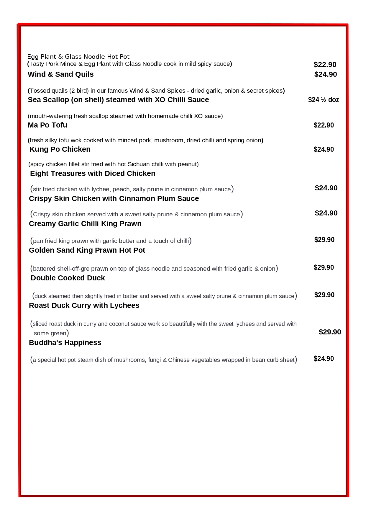 Menu - Leon Chinese Restaurant - Lutwyche, Brisbane