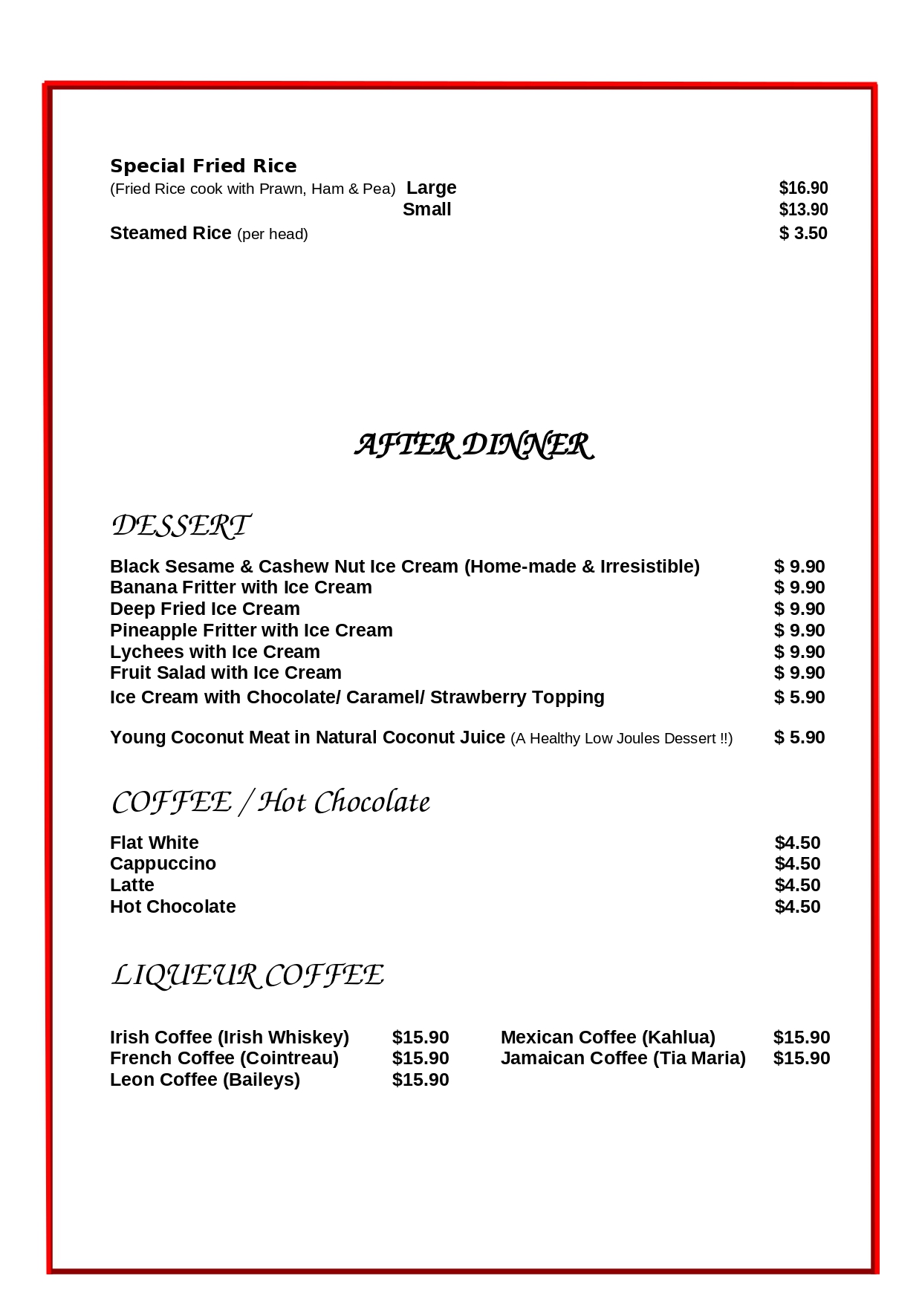 Menu - Leon Chinese Restaurant - Lutwyche, Brisbane